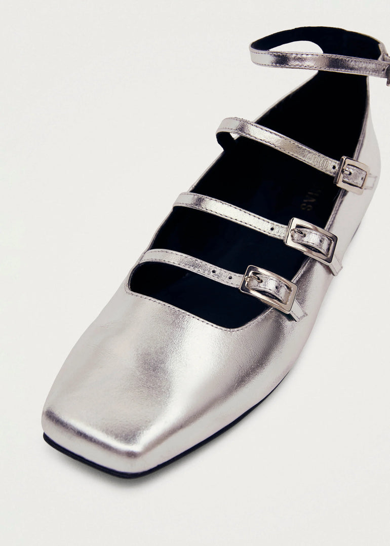 Alohas Luke Shimmer Silver Leather Ballet Flats