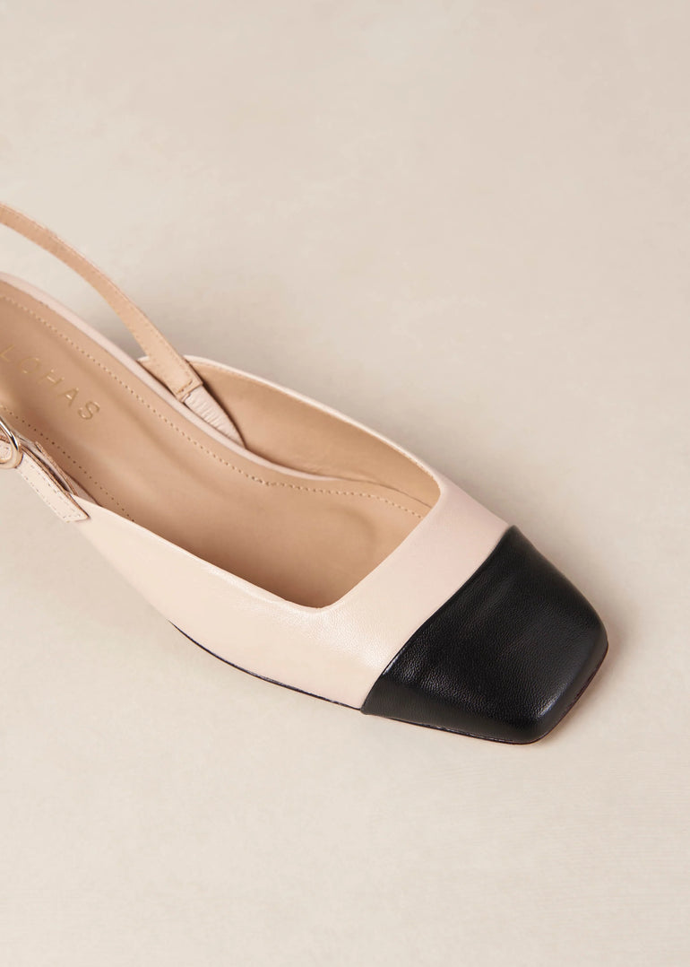 Alohas Lindy Bicolor Cream Black Leather Pumps