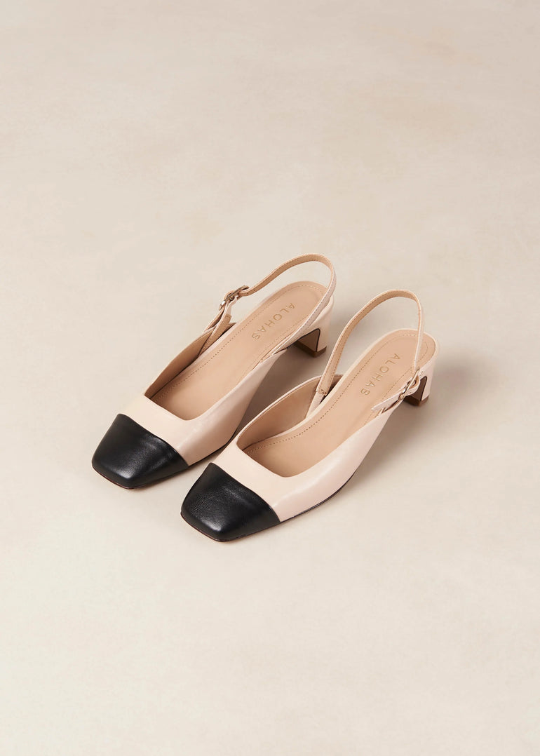 Alohas Lindy Bicolor Cream Black Leather Pumps