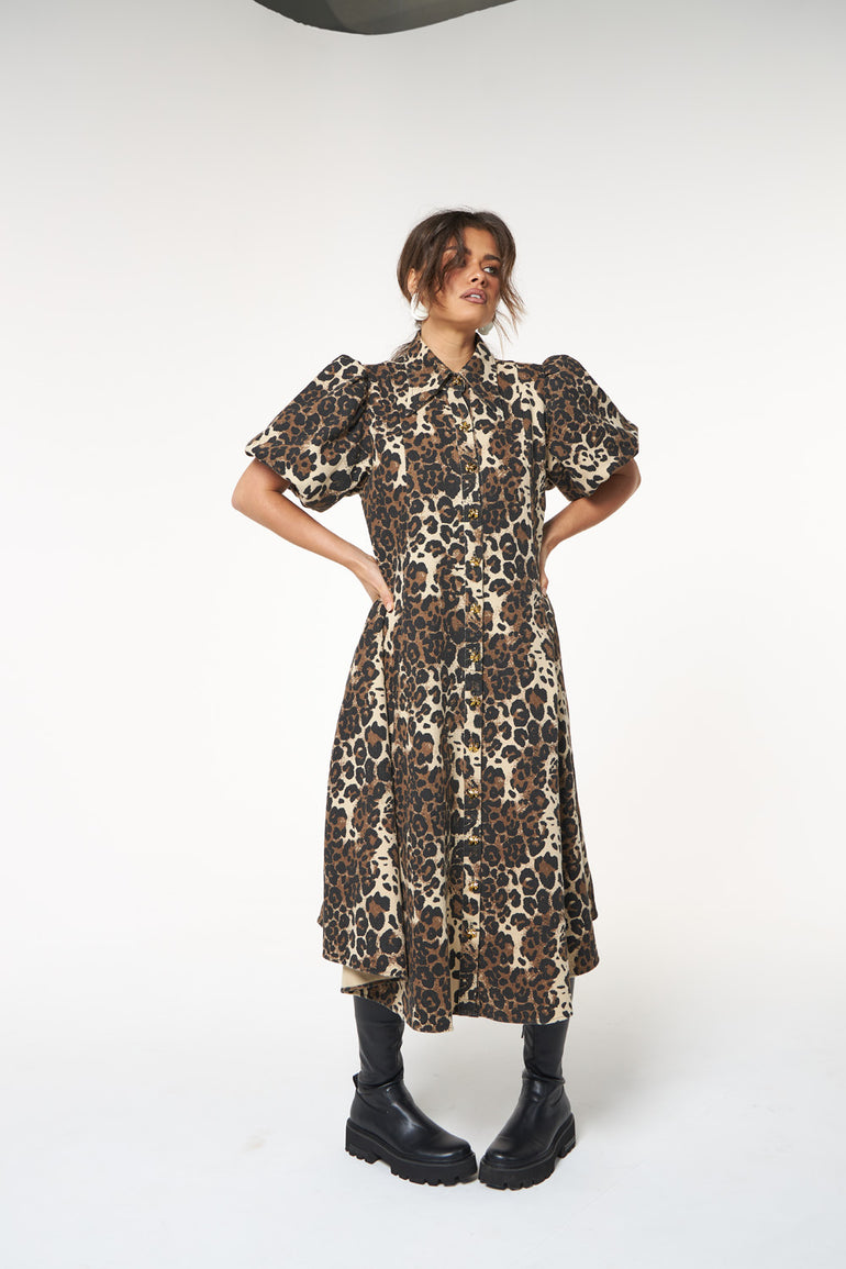 La Bohème Girls Peyton Midi Dress Leopard Denim