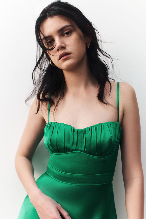 Shona Joy Lana Corded Ruched Midi Dress Tree Green