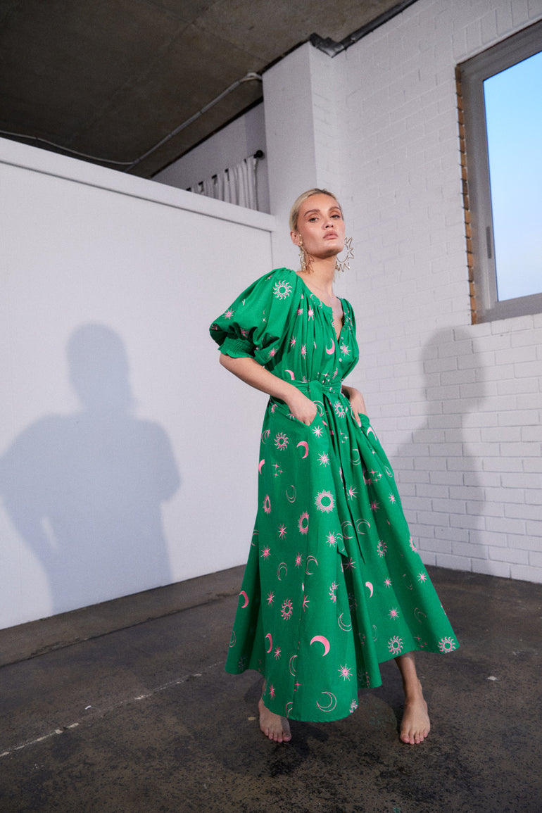La Bohème Girls Camila Embroidered Maxi Dress S/S Kelly Green