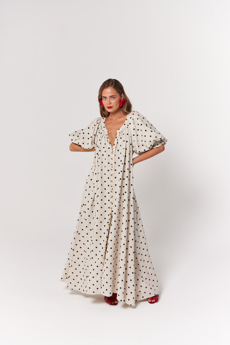 La Bohème Girls Camila Maxi Dress Oat Polka