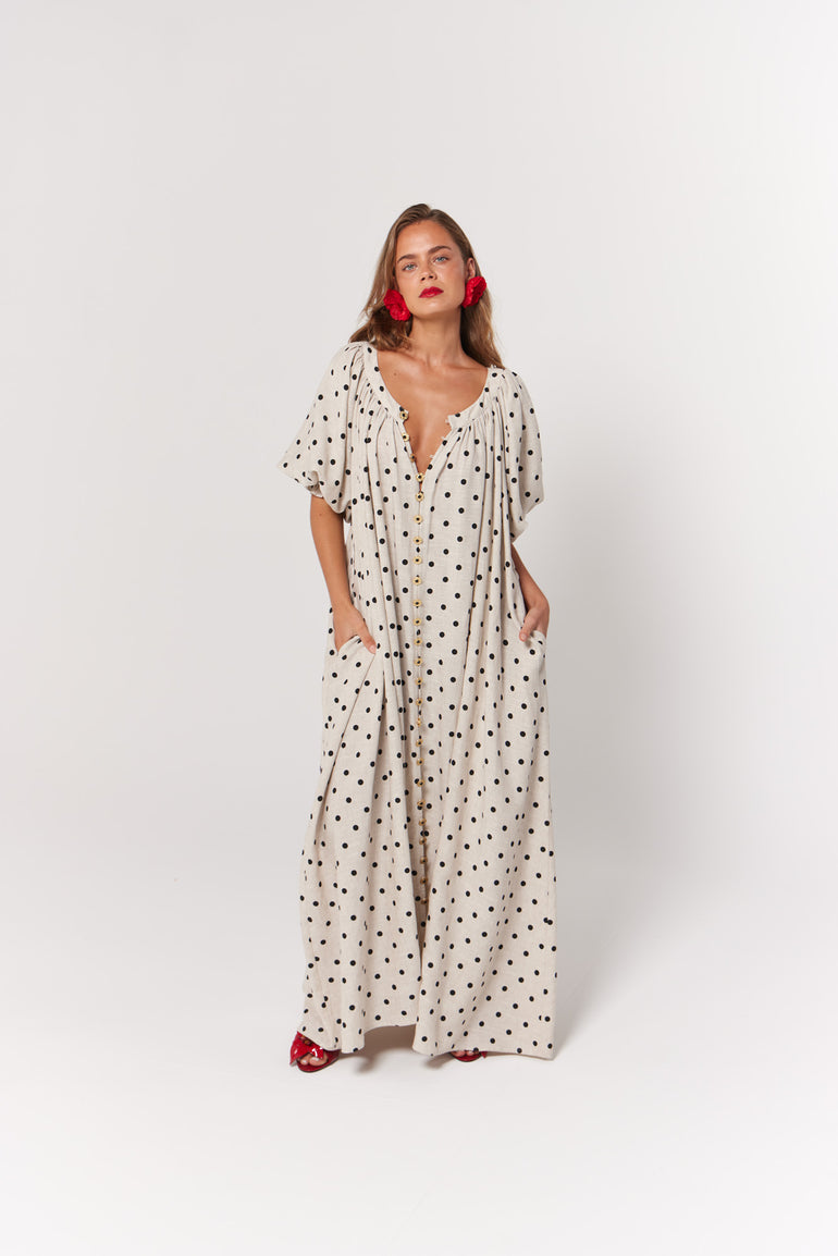 La Bohème Girls Camila Maxi Dress Oat Polka