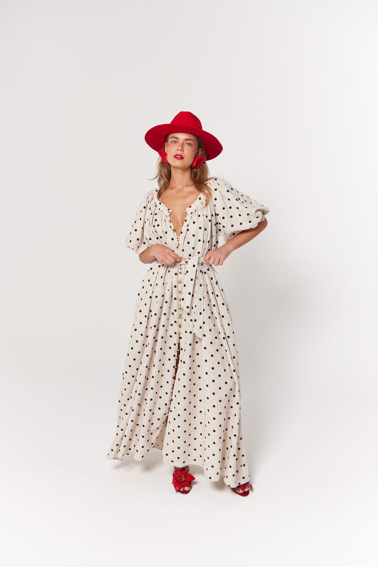 La Bohème Girls Camila Maxi Dress Oat Polka