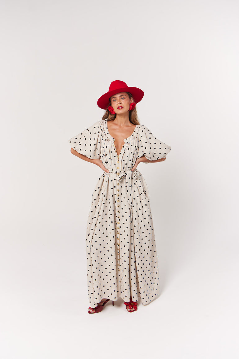 La Bohème Girls Camila Maxi Dress Oat Polka