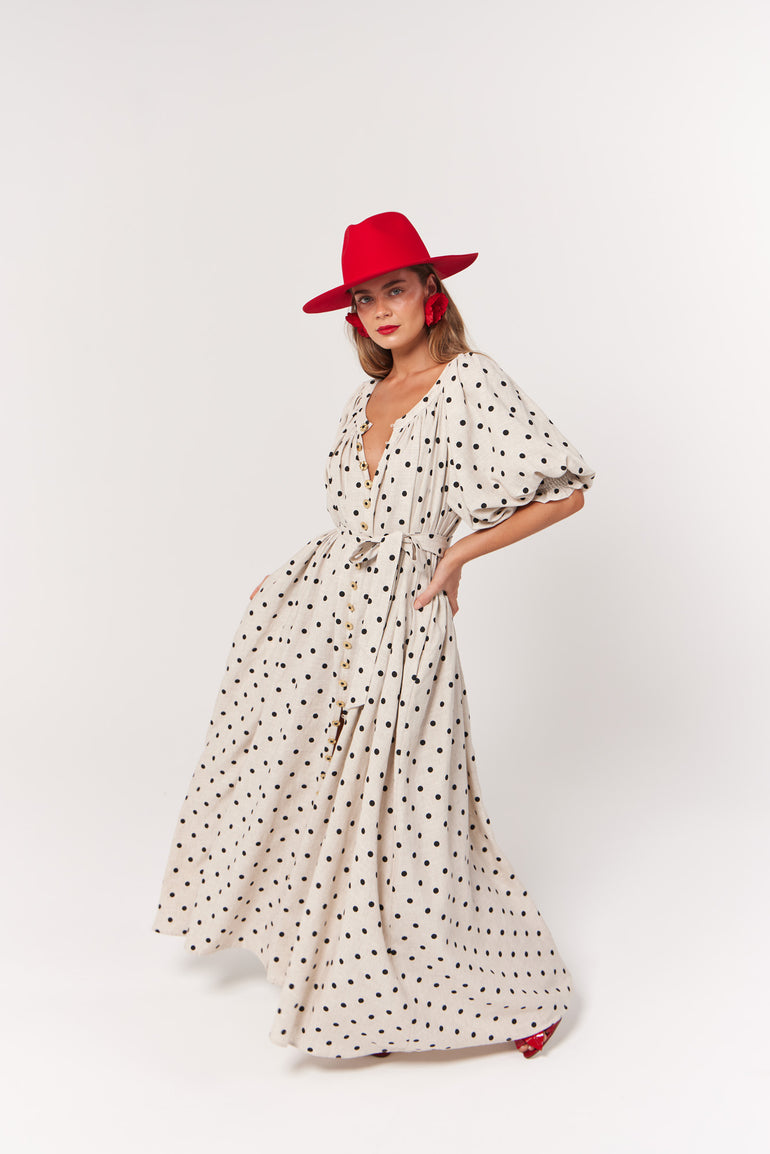 La Bohème Girls Camila Maxi Dress Oat Polka