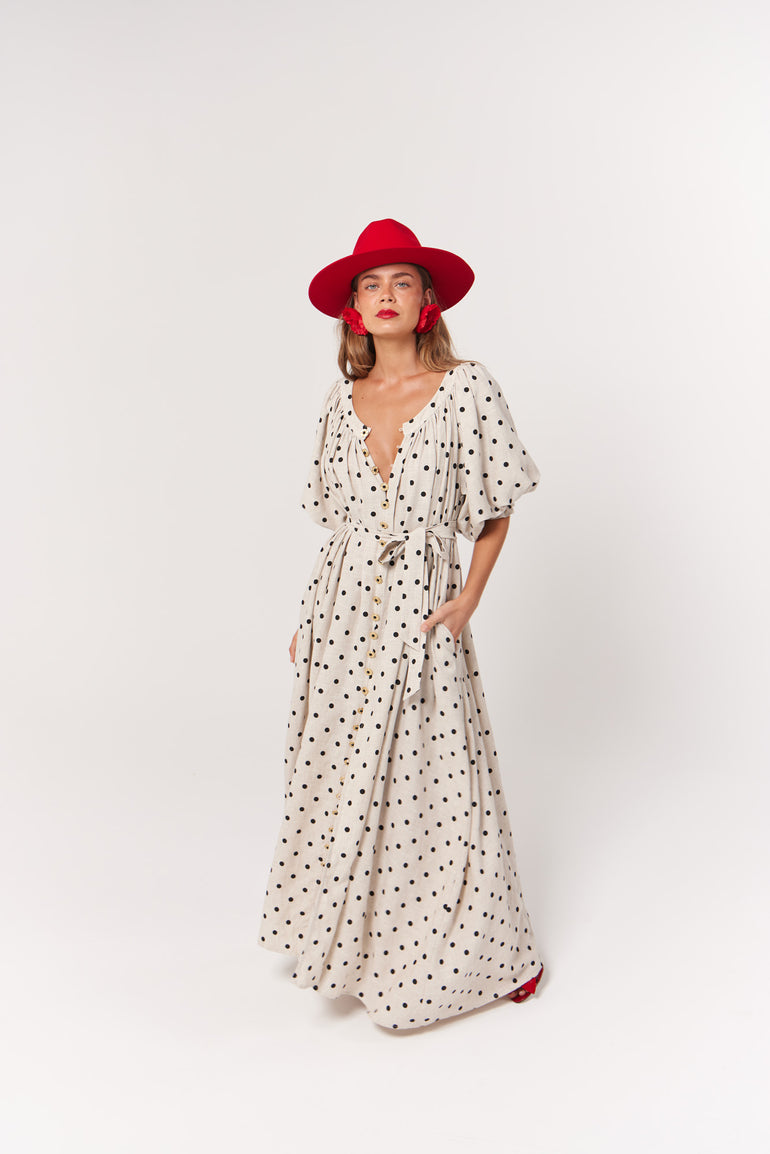 La Bohème Girls Camila Maxi Dress Oat Polka