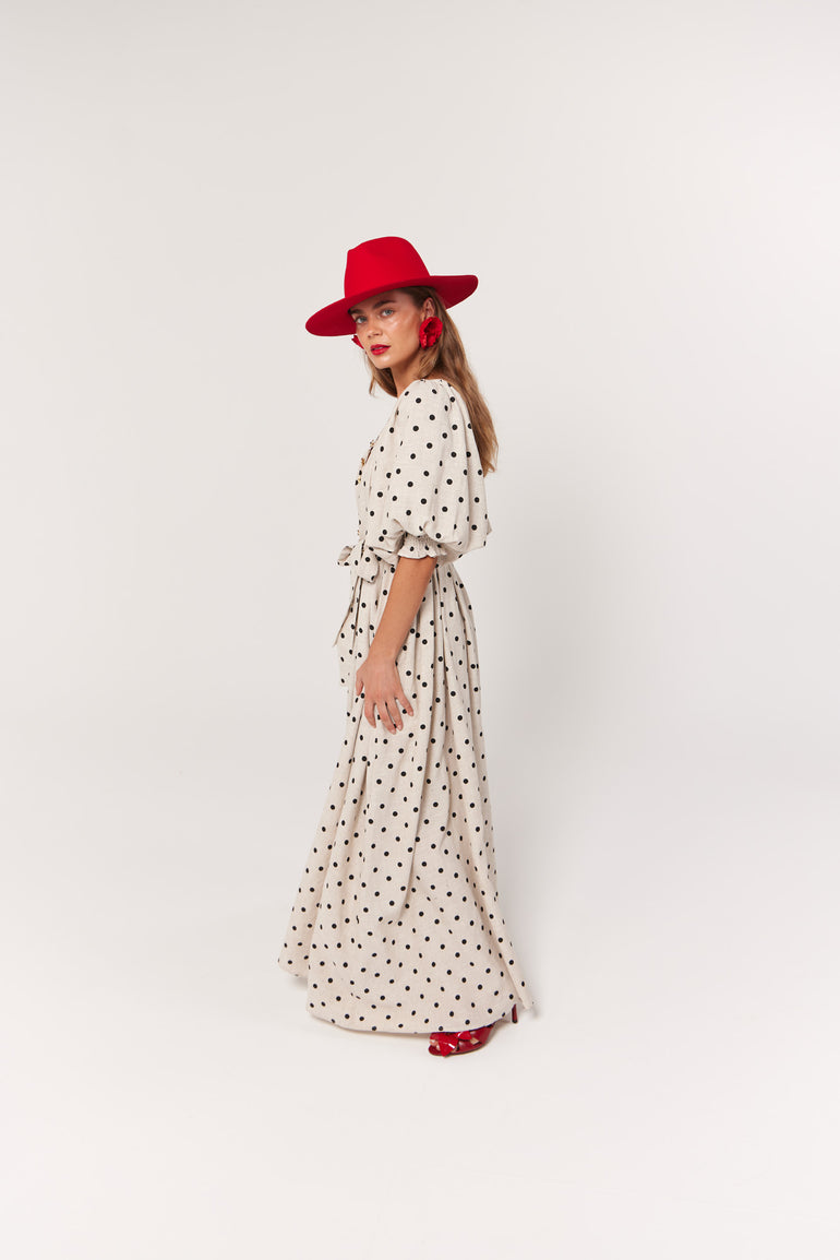 La Bohème Girls Camila Maxi Dress Oat Polka