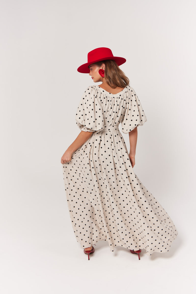 La Bohème Girls Camila Maxi Dress Oat Polka