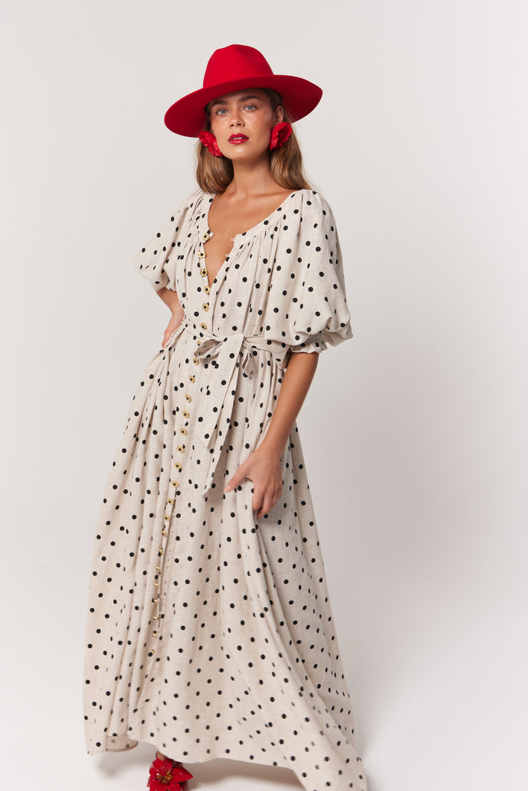 La Bohème Girls Camila Maxi Dress Oat Polka