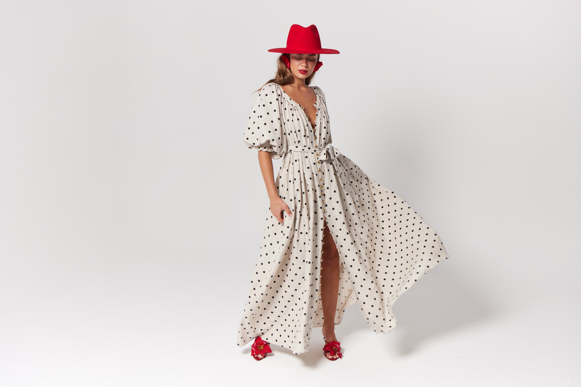 La Bohème Girls Camila Maxi Dress Oat Polka