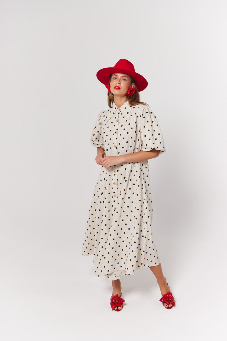 La Bohème Girls Peyton Midi Dress Oat Polka