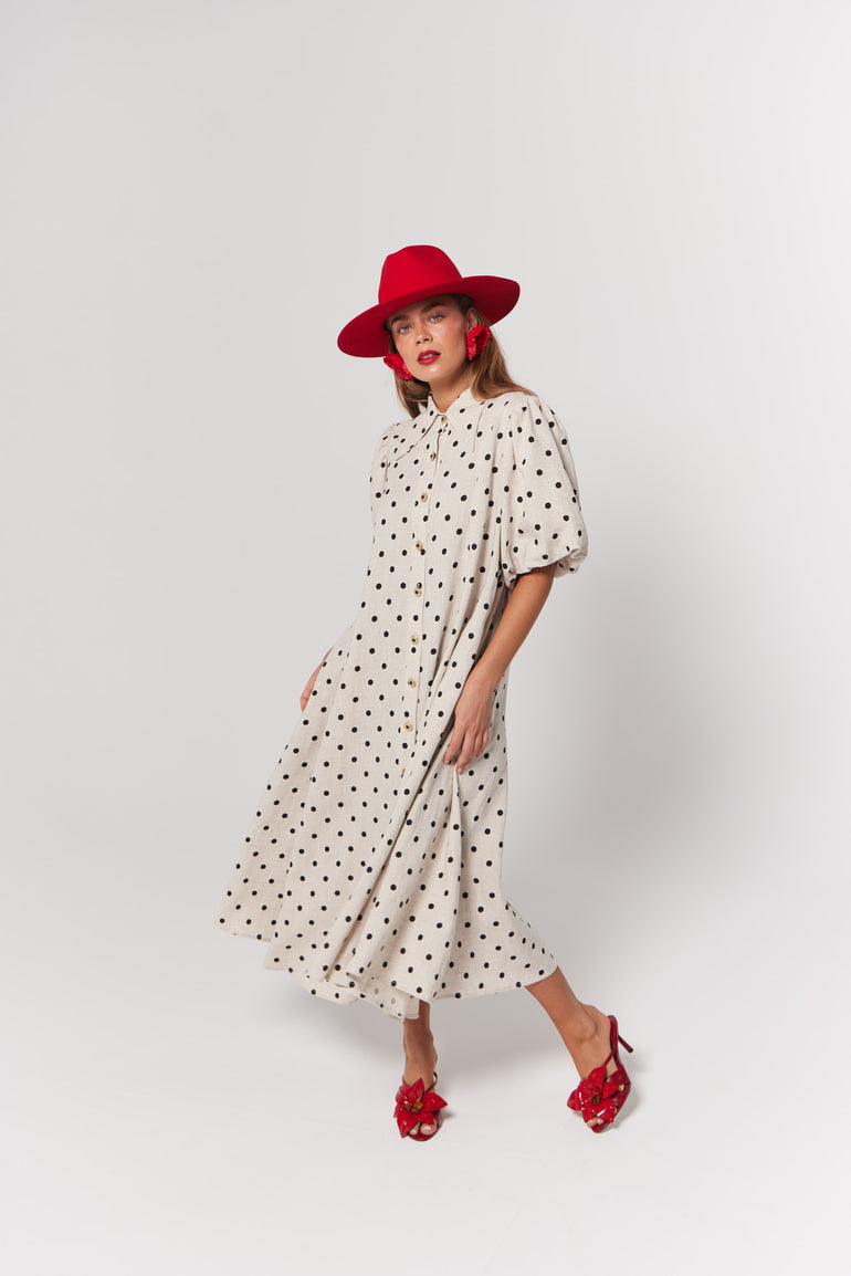 La Bohème Girls Peyton Midi Dress Oat Polka