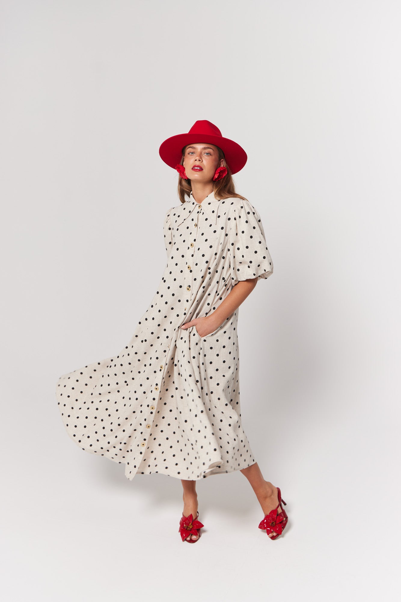 La Bohème Girls Peyton Midi Dress Oat Polka