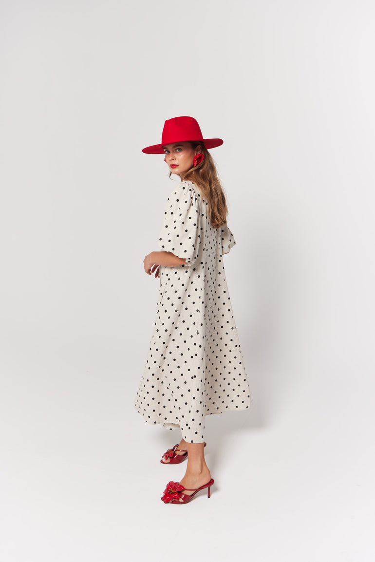 La Bohème Girls Peyton Midi Dress Oat Polka