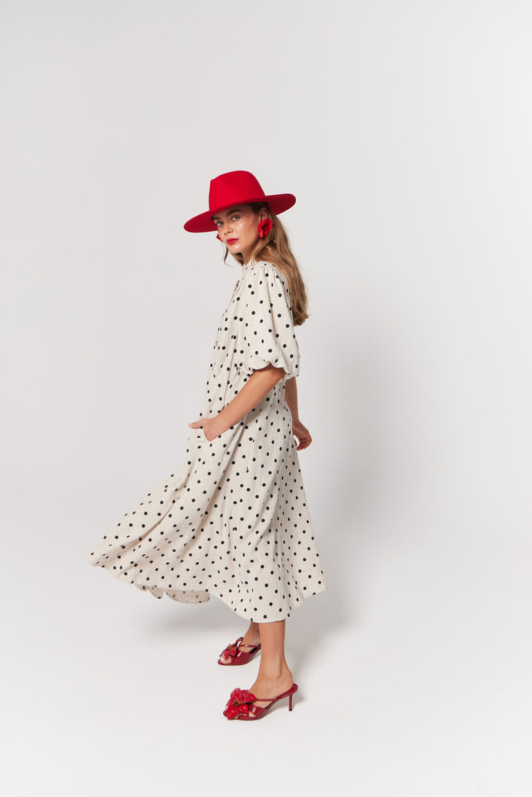 La Bohème Girls Peyton Midi Dress Oat Polka