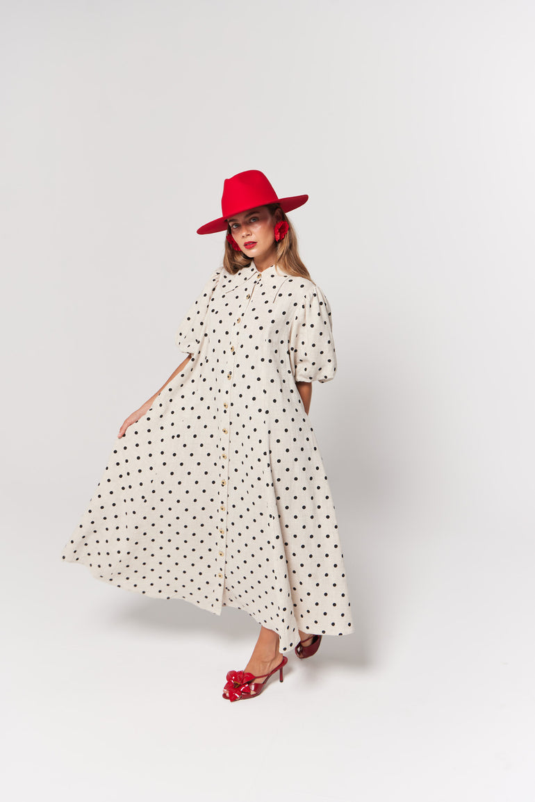 La Bohème Girls Peyton Midi Dress Oat Polka