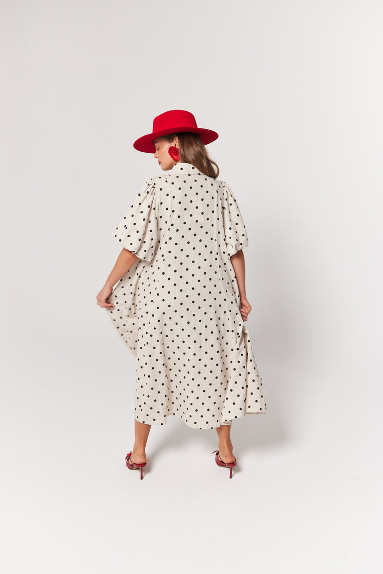 La Bohème Girls Peyton Midi Dress Oat Polka