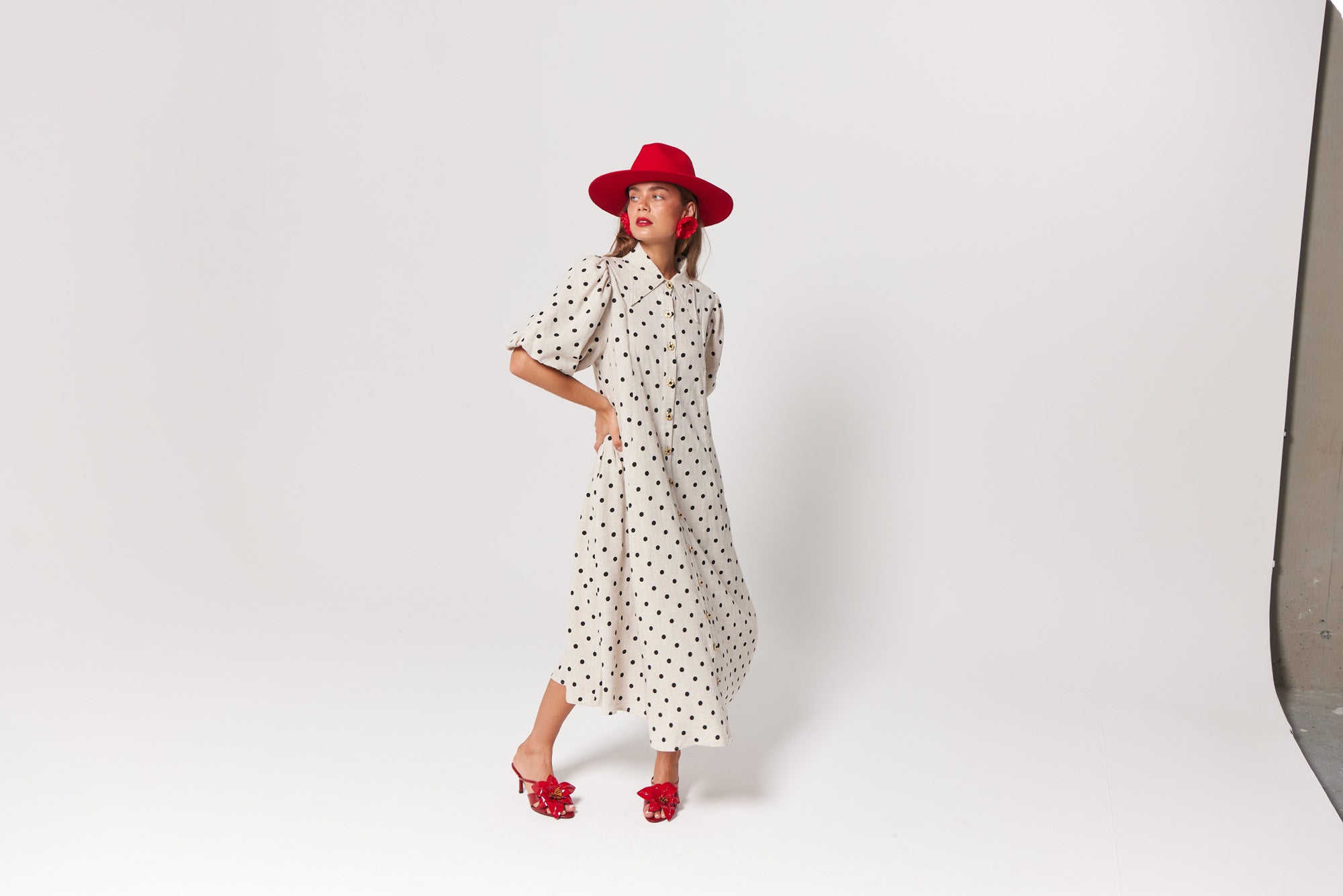 La Bohème Girls Peyton Midi Dress Oat Polka