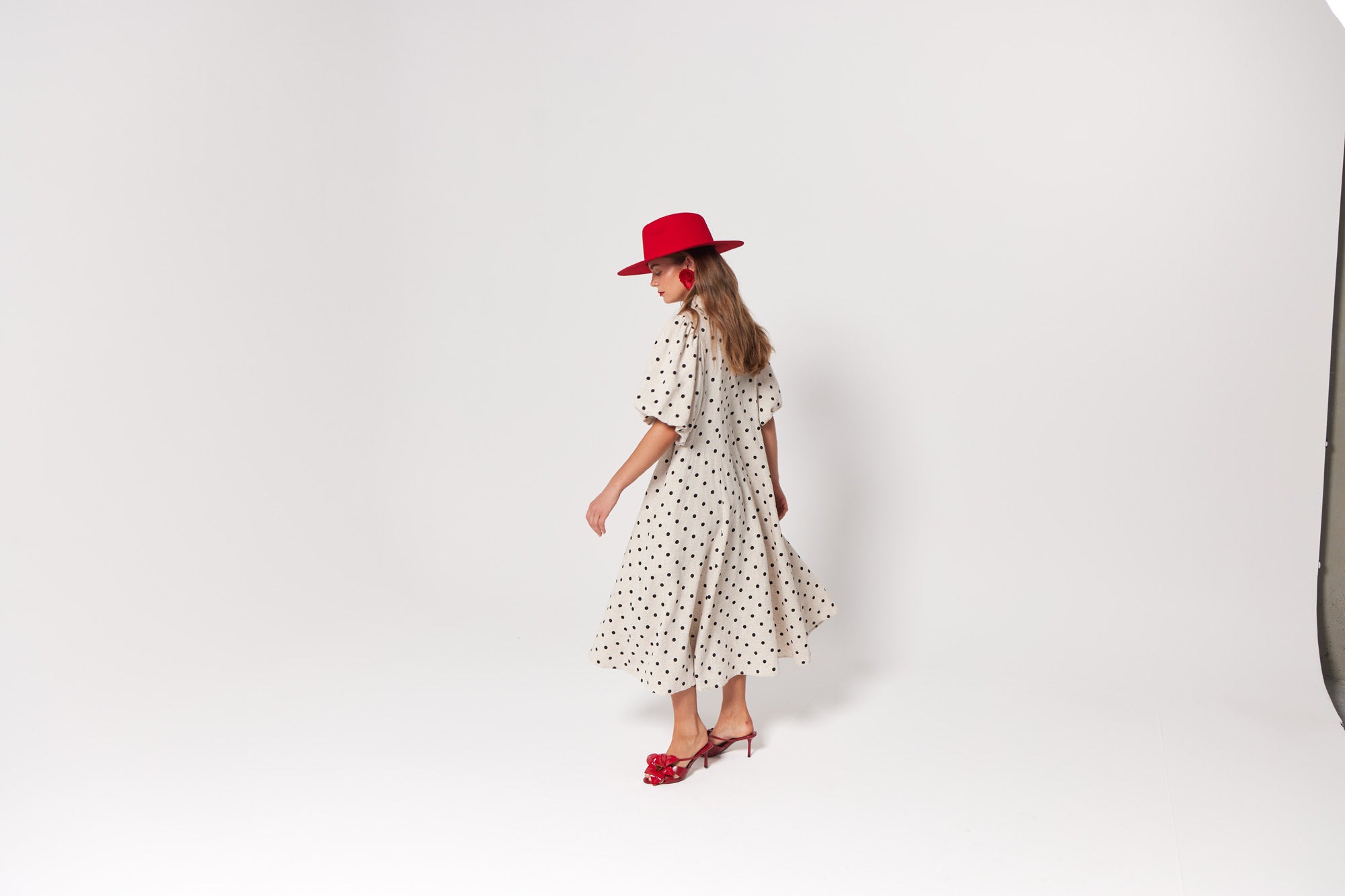 La Bohème Girls Peyton Midi Dress Oat Polka