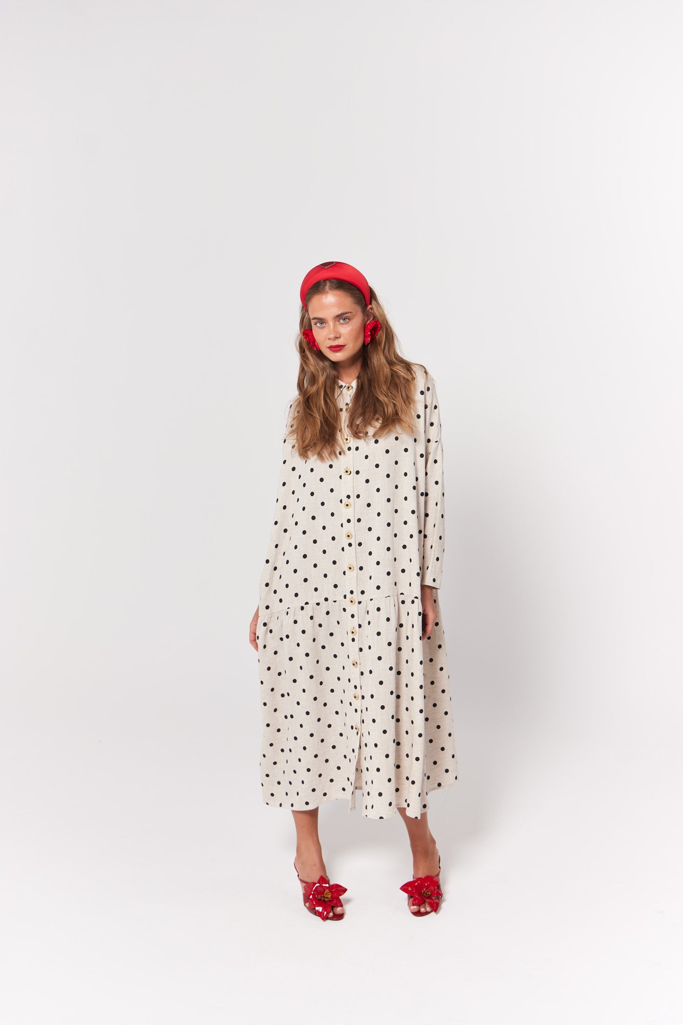 La Bohème Girls Luna Midi Dress Oat Polka