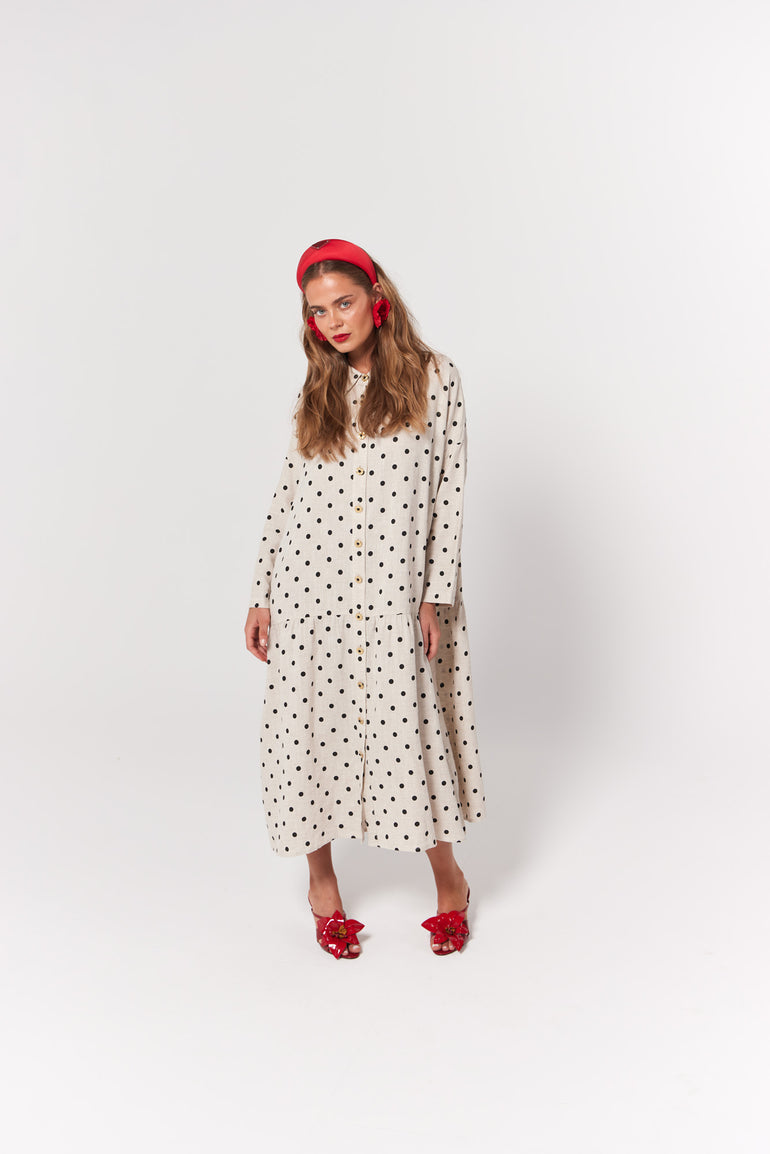 La Bohème Girls Luna Midi Dress Oat Polka