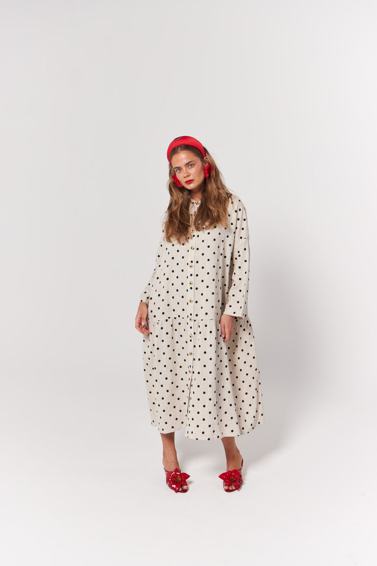 La Bohème Girls Luna Midi Dress Oat Polka