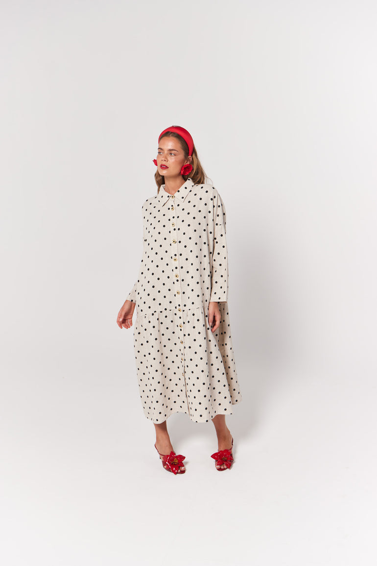 La Bohème Girls Luna Midi Dress Oat Polka