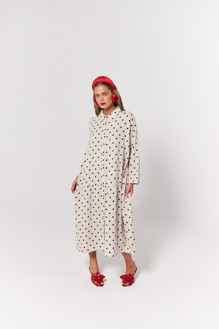 La Bohème Girls Luna Midi Dress Oat Polka