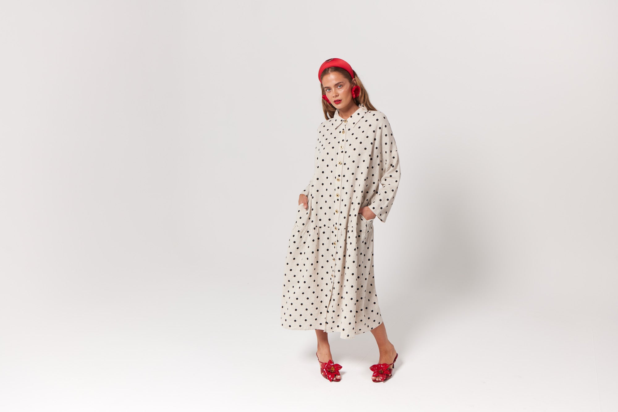 La Bohème Girls Luna Midi Dress Oat Polka