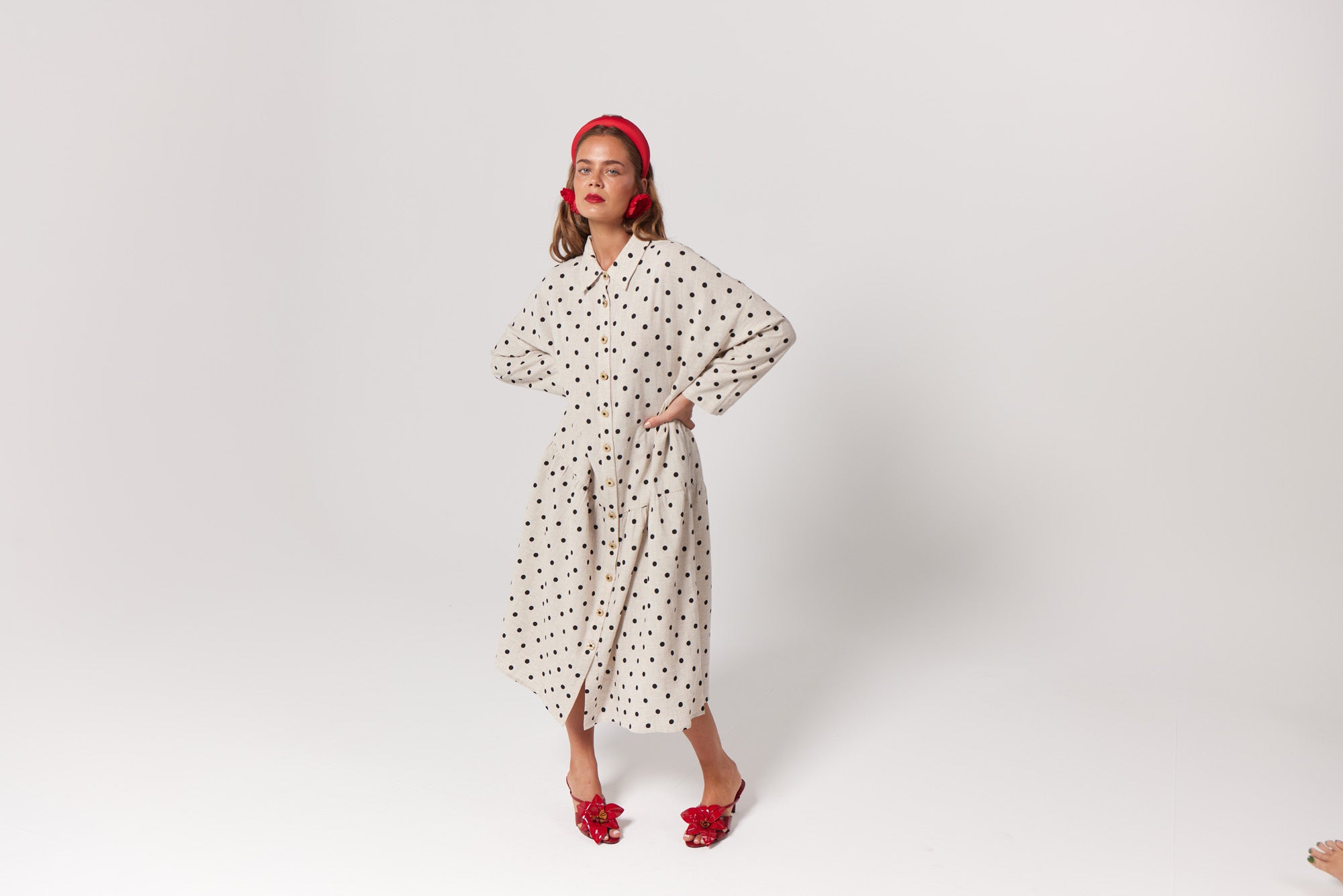 La Bohème Girls Luna Midi Dress Oat Polka