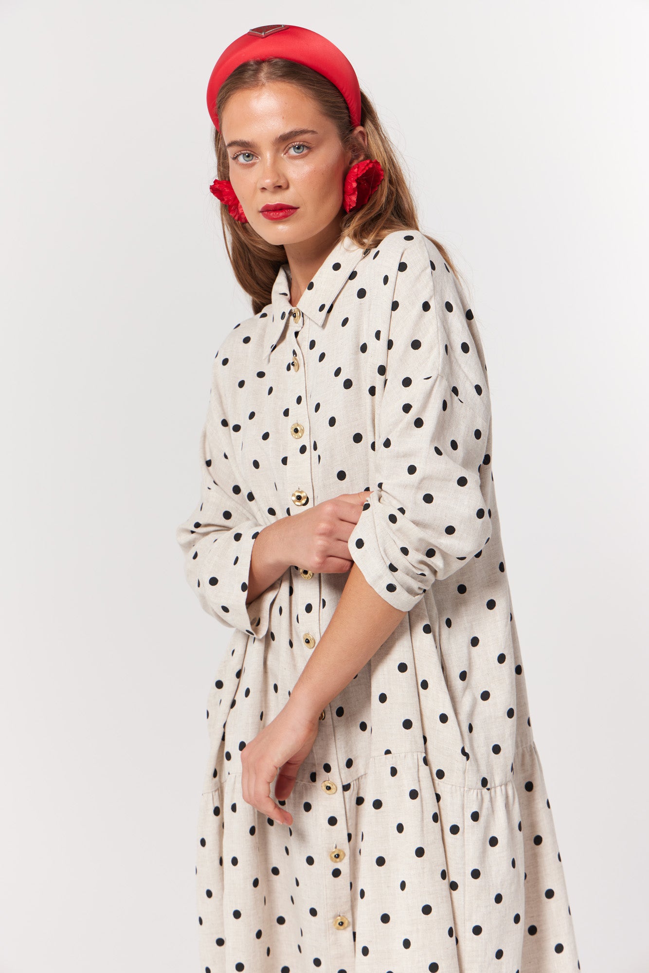 La Bohème Girls Luna Midi Dress Oat Polka