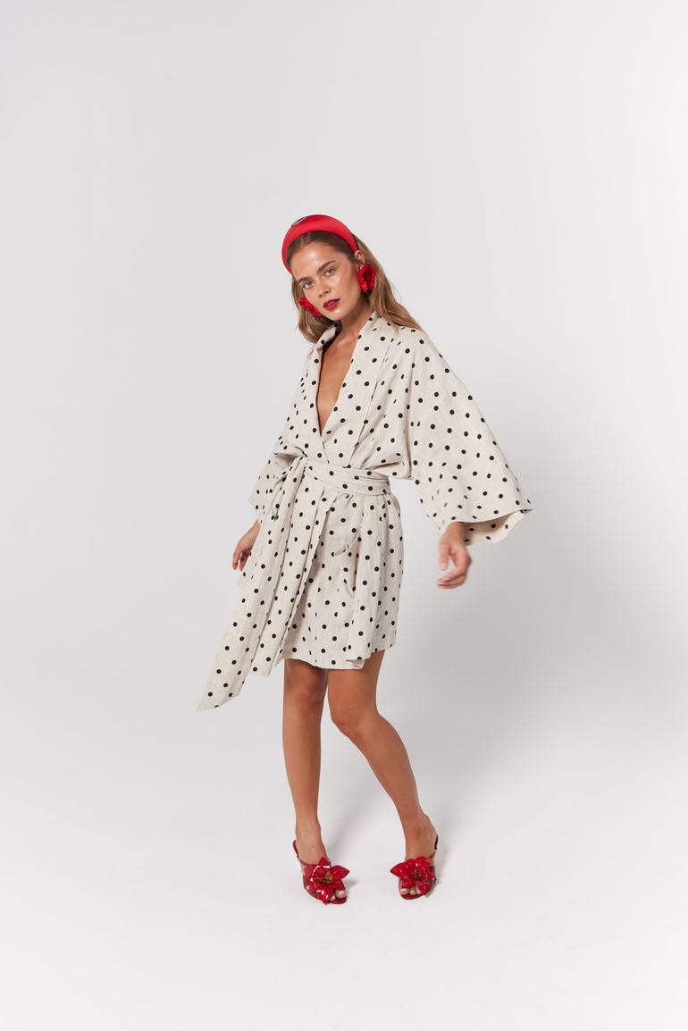 La Bohème Girls Nirvana Robe Dress Oat Polka