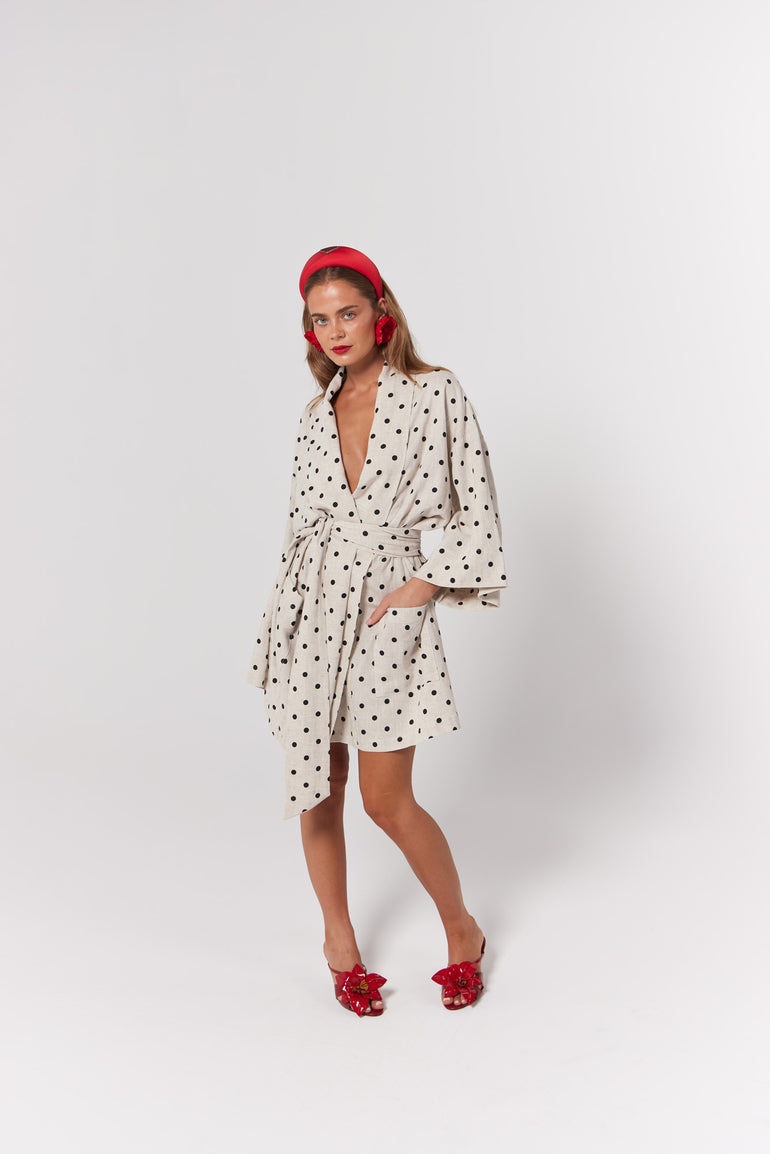 La Bohème Girls Nirvana Robe Dress Oat Polka