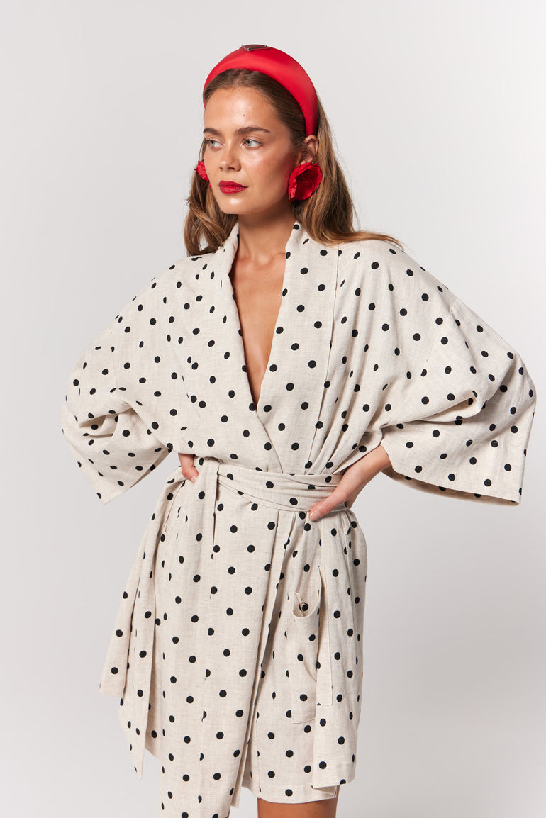 La Bohème Girls Nirvana Robe Dress Oat Polka