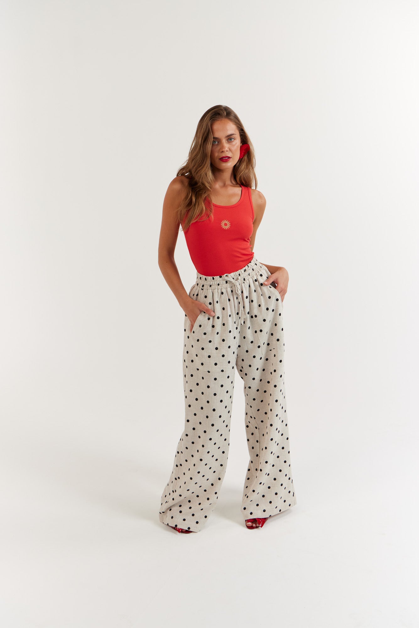 La Bohème Girls Juno Pant Oat Polka