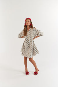 La Bohème Girls Poppy Mini Dress Oat Polka