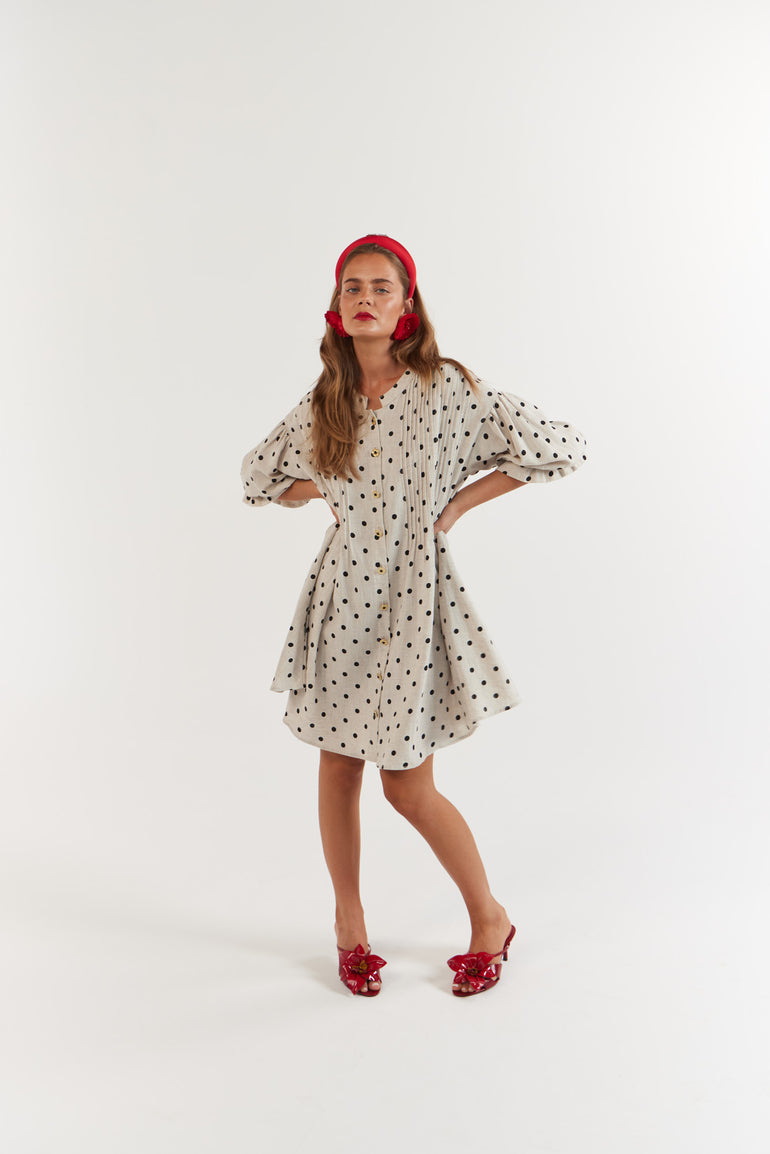 La Bohème Girls Poppy Mini Dress Oat Polka