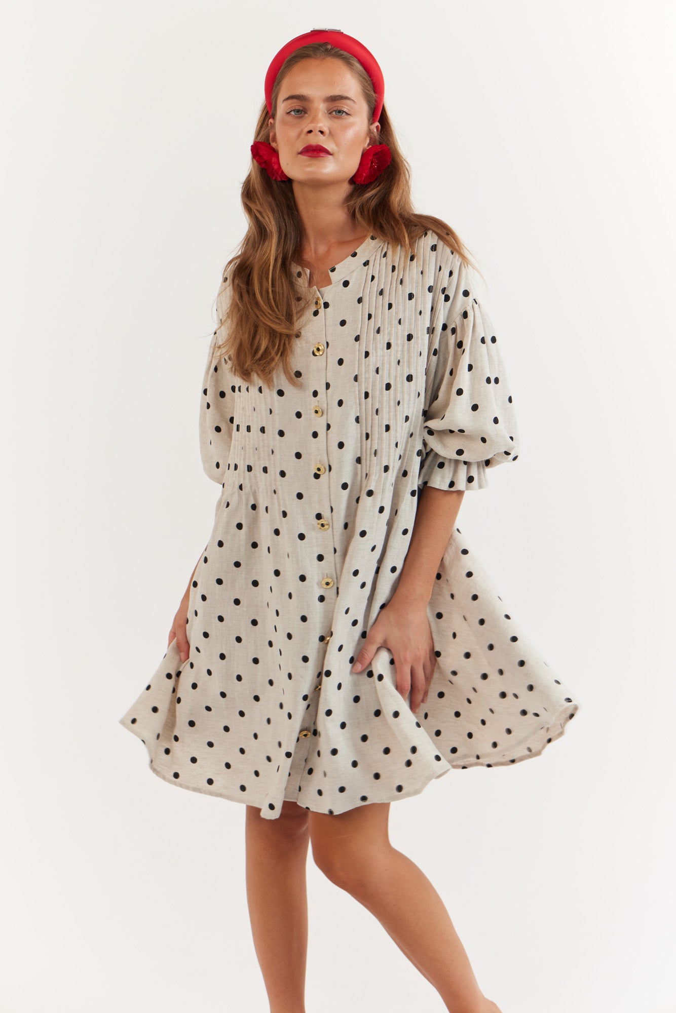 La Bohème Girls Poppy Mini Dress Oat Polka