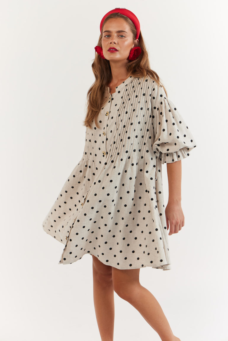 La Bohème Girls Poppy Mini Dress Oat Polka