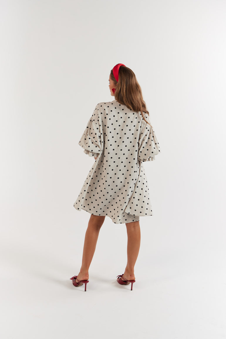 La Bohème Girls Poppy Mini Dress Oat Polka