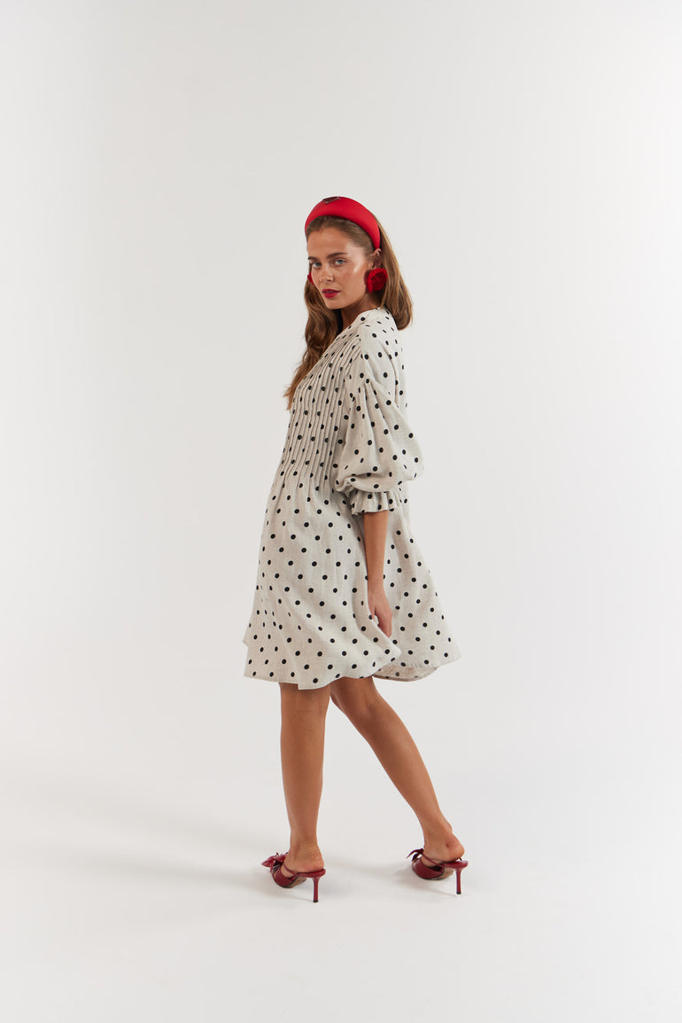 La Bohème Girls Poppy Mini Dress Oat Polka