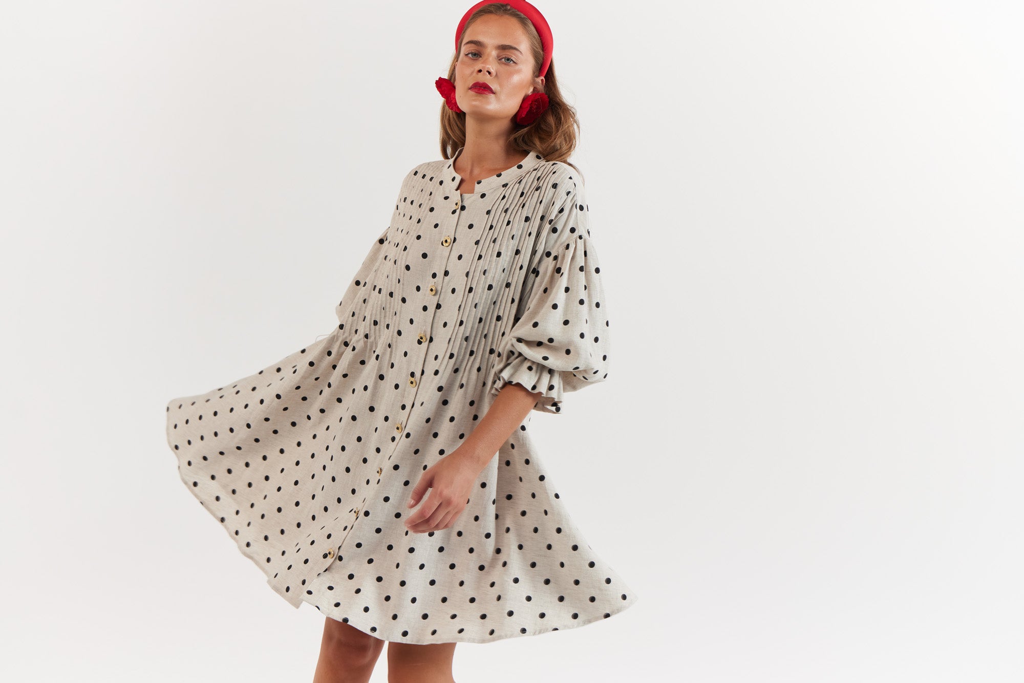 La Bohème Girls Poppy Mini Dress Oat Polka