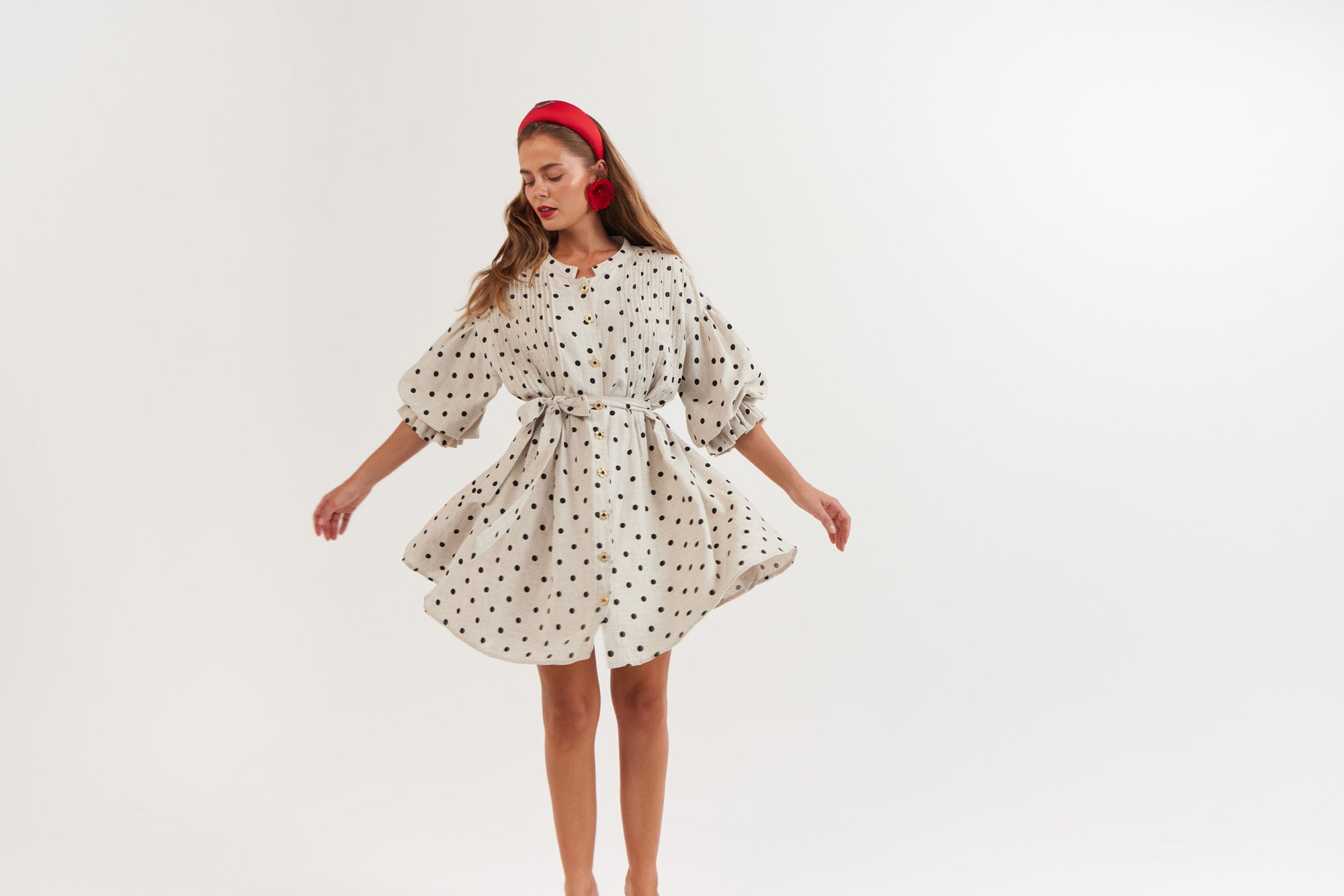 La Bohème Girls Poppy Mini Dress Oat Polka