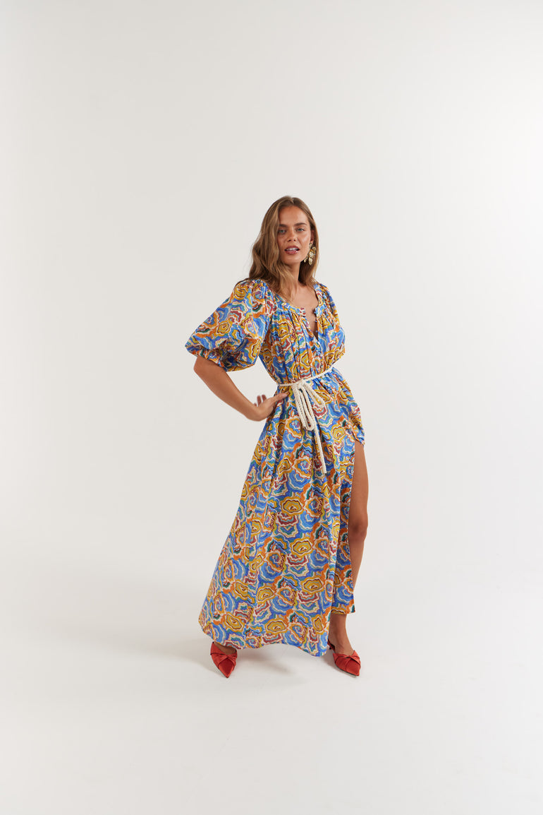 La Bohème Girls Camila Maxi Dress Cotton Agate Azure