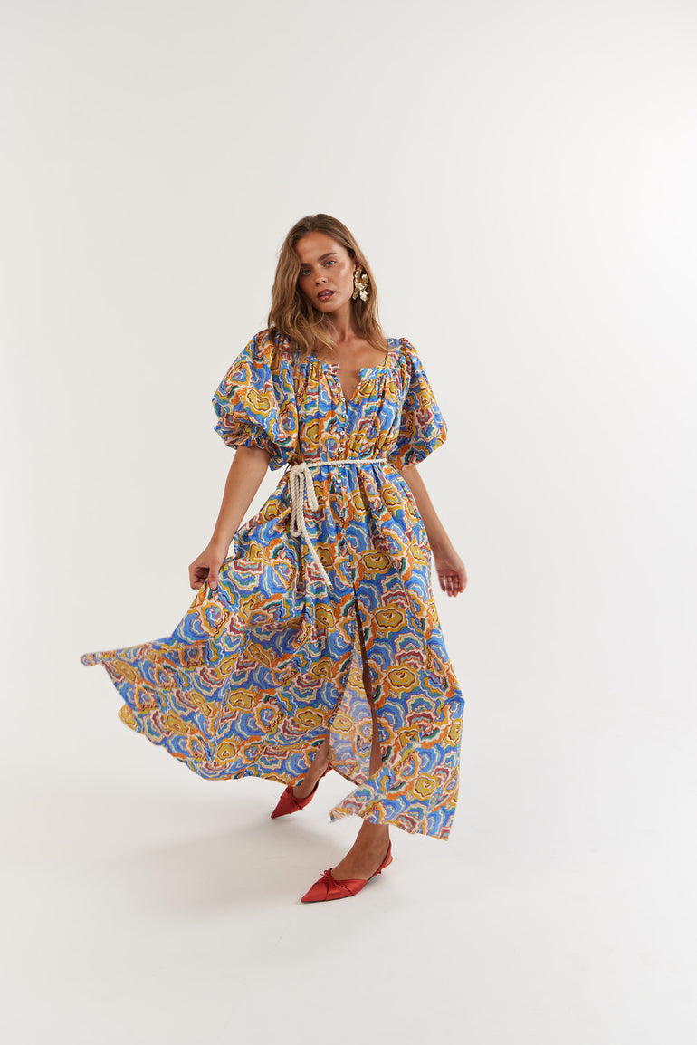 La Bohème Girls Camila Maxi Dress Cotton Agate Azure