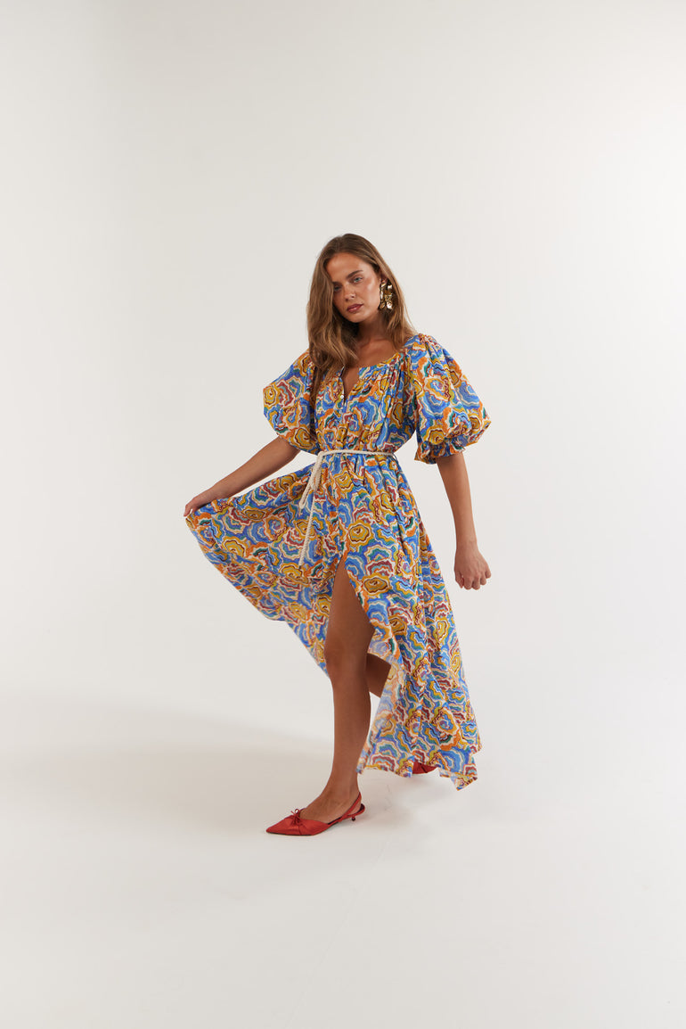 La Bohème Girls Camila Maxi Dress Cotton Agate Azure