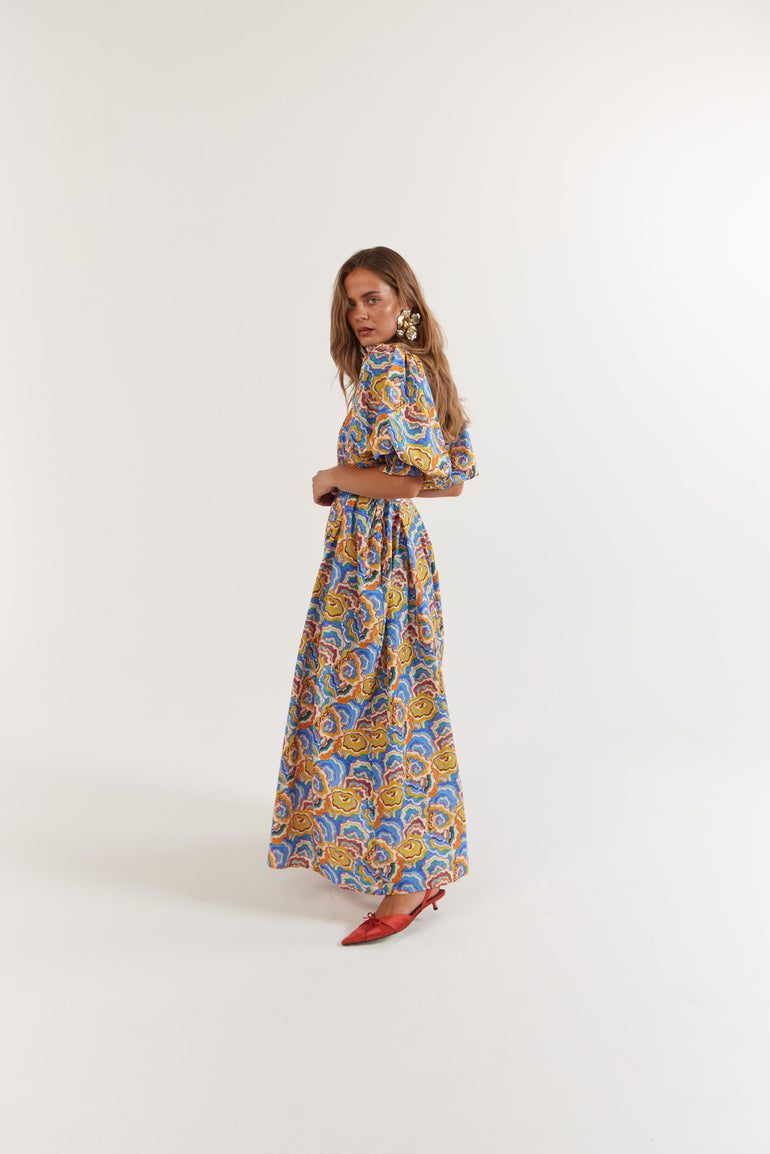 La Bohème Girls Camila Maxi Dress Cotton Agate Azure