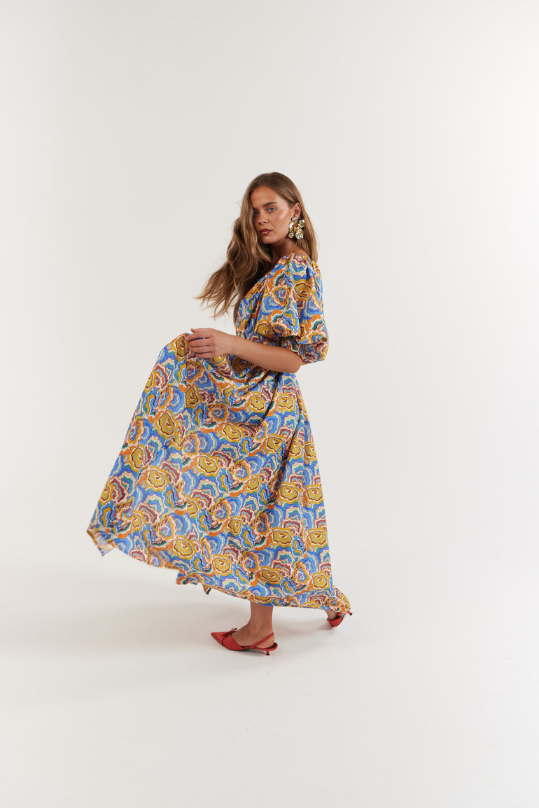 La Bohème Girls Camila Maxi Dress Cotton Agate Azure